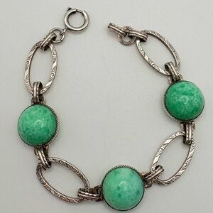 Antique Art Deco Sterling Silver Peking Glass Bracelet